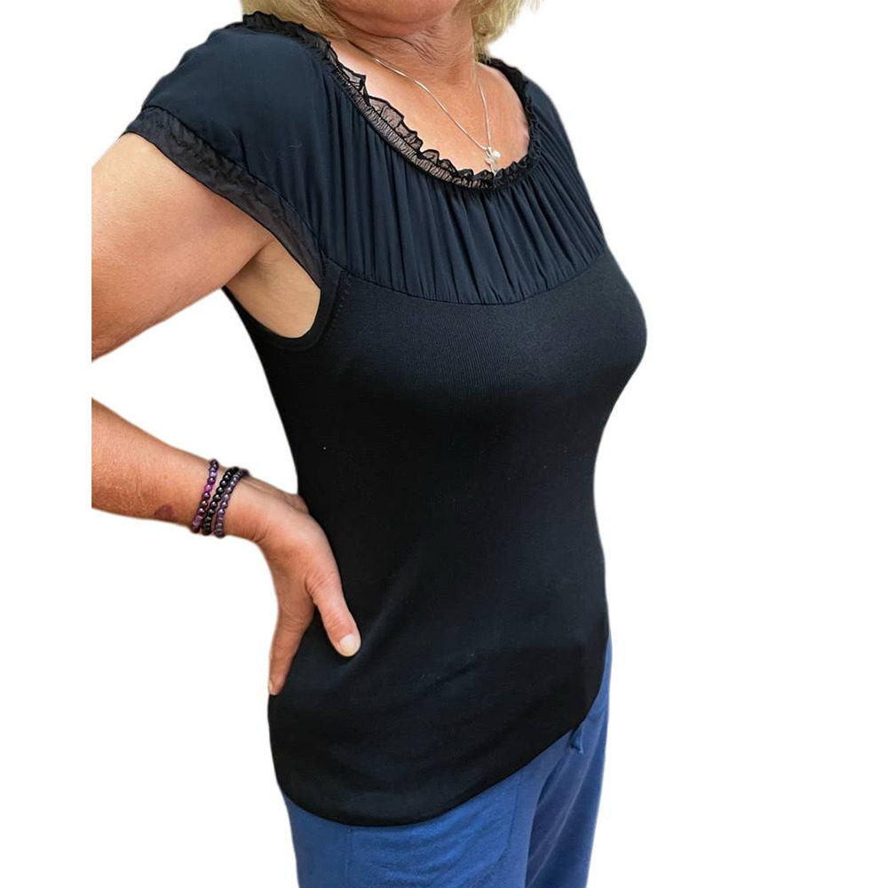 Kenar Top Black Knit Top with Sheer Detailing at Top Medium